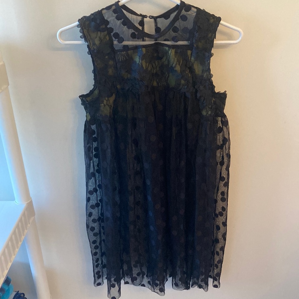 Sheer lace polka dotted dance overlay worn over bodysuit or leotard Sz Large
